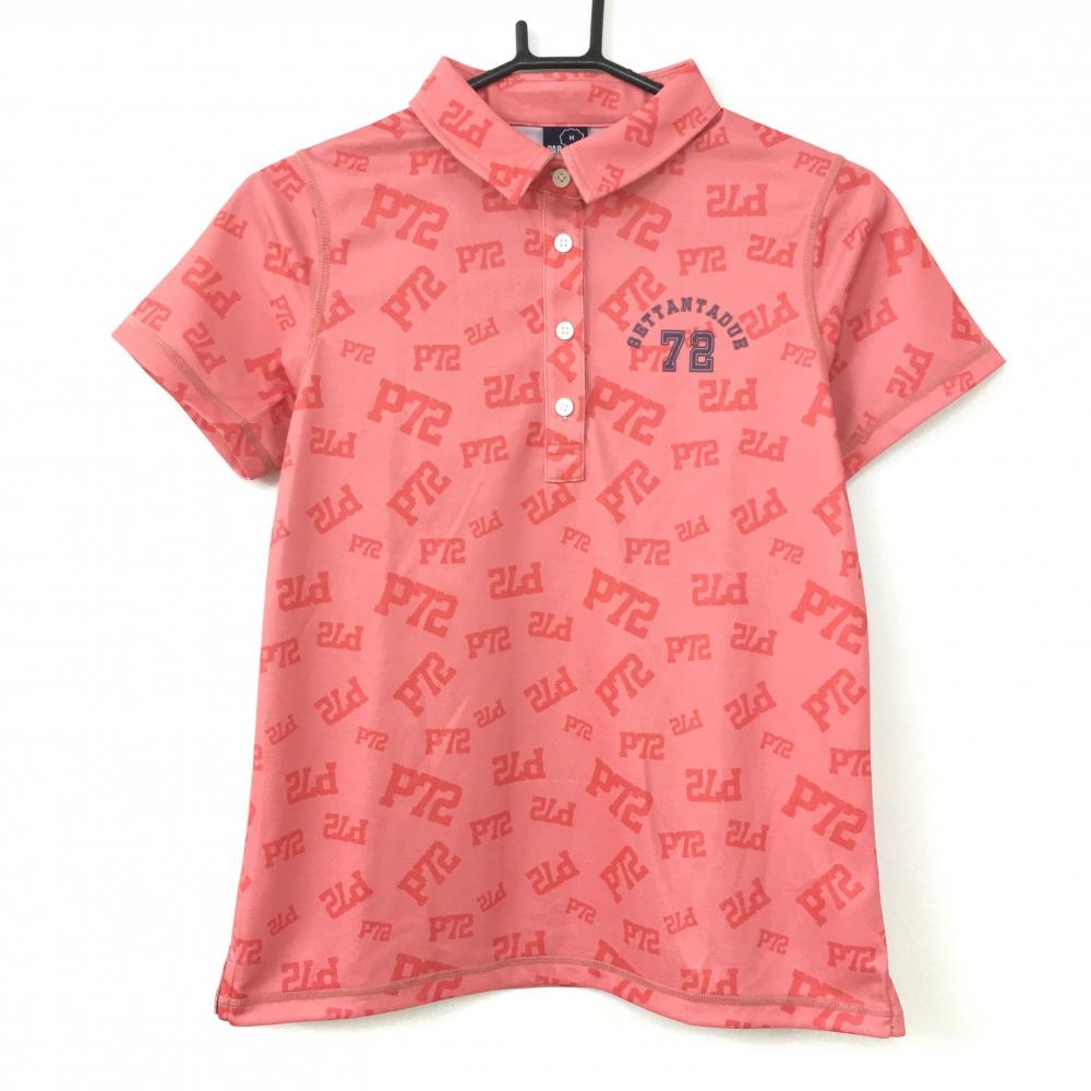 【美品】PAR72 パーセッタンタドゥエ 半袖ポロシャツ ピンク×レッド ロゴ総柄  レディース M ゴルフウェア