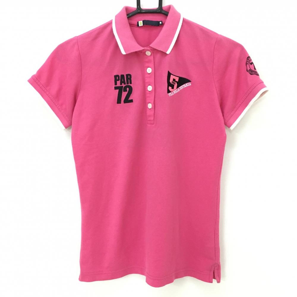 パーセッタンタドゥエ 半袖ポロシャツ ピンク×白 ロゴ刺しゅう  レディース M ゴルフウェア PAR72