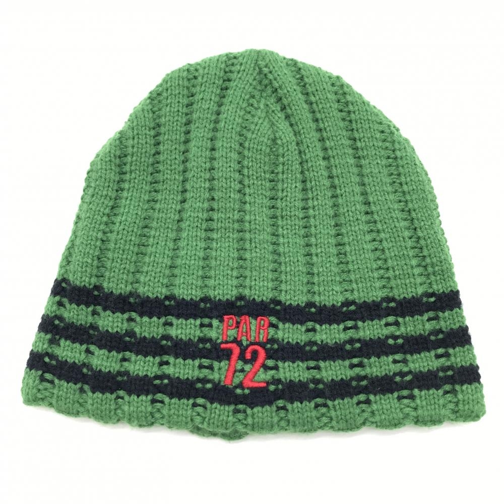 【超美品】パーセッタンタドゥエ ニット帽 グリーン×ネイビー アクリル100％ FREE  ゴルフウェア PAR72