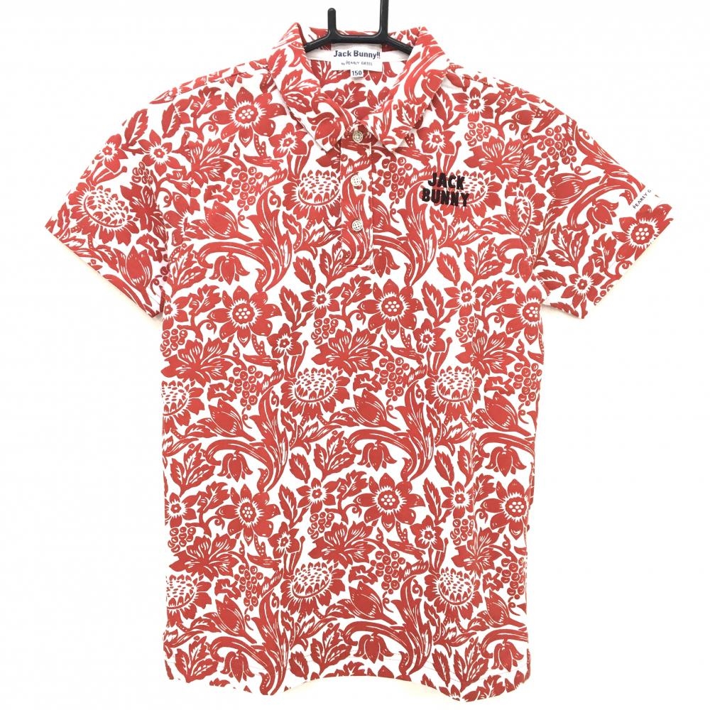 ジャックバニー 半袖ポロシャツ 白×レッド 花柄 ジュニア・キッズ 150 ゴルフウェア Jack Bunny
