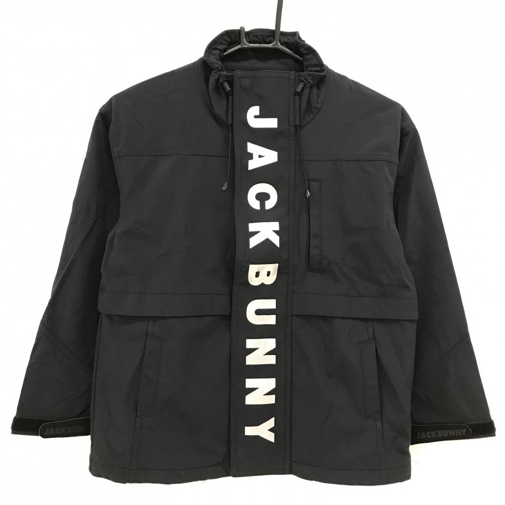 【美品】ジャックバニー ナイロンジャケット 黒×シルバー 裏地メッシュ ロゴ ジュニア・キッズ SS ゴルフウェア Jack Bunny