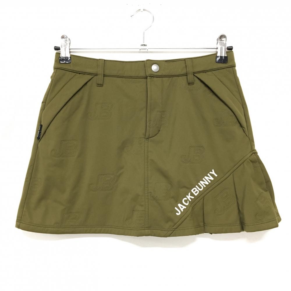 【超美品】ジャックバニー スカート カーキ ロゴ総柄 裏起毛 内側インナーパンツ  ジュニア・キッズ 150 ゴルフウェア Jack Bunny