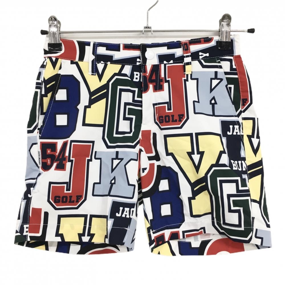 【超美品】ジャックバニー ハーフパンツ 白×マルチカラー ビッグロゴ柄  ジュニア・キッズ 130 ゴルフウェア Jack Bunny