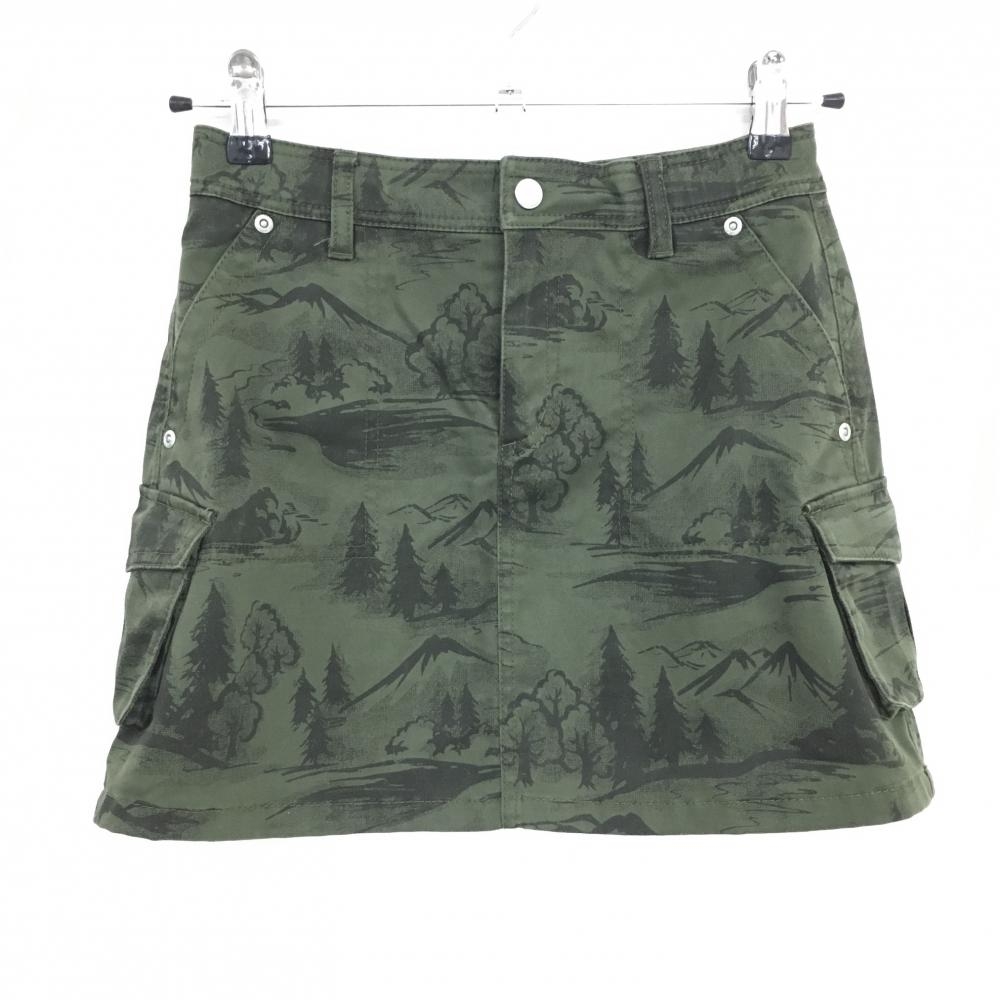 【美品】ジャックバニー スカート ダークグリーン×黒系 総柄 内側インナーパンツ ジュニア・キッズ 140 ゴルフウェア Jack Bunny