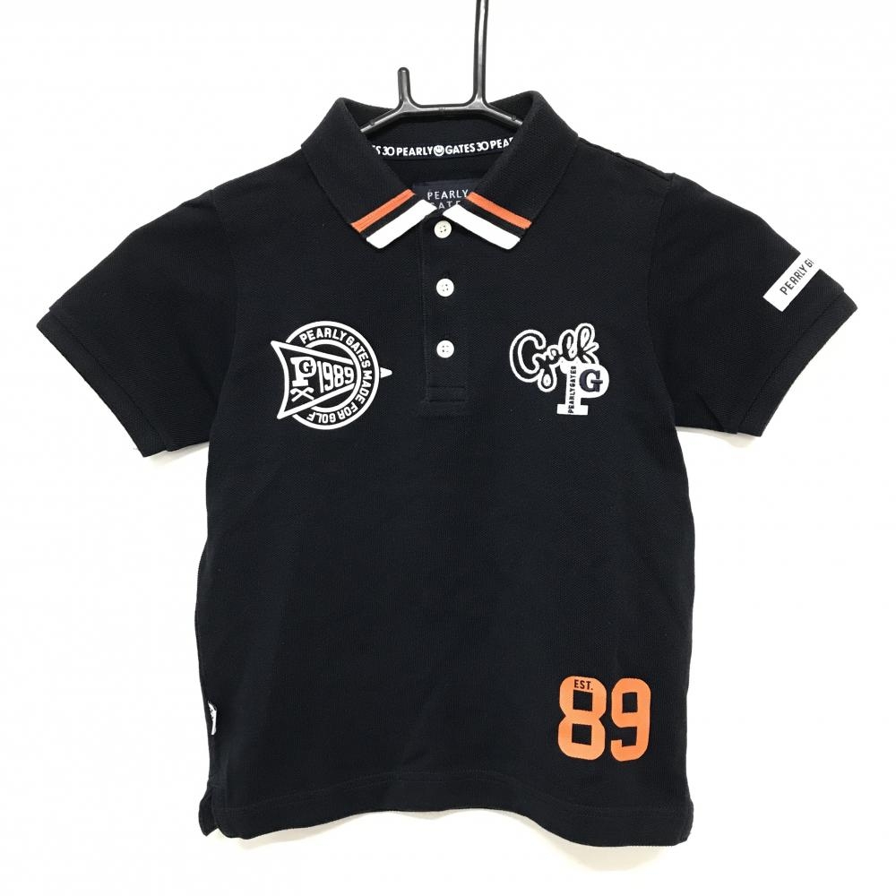【美品】パーリーゲイツ 半袖ポロシャツ ネイビー×白 刺しゅう ジュニア・キッズ 120 ゴルフウェア PEARLY GATES