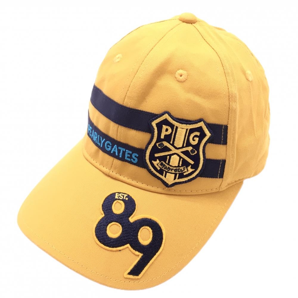 【超美品】パーリーゲイツ キャップ イエロー×ネイビー ワッペン ジュニア・キッズ  ゴルフウェア PEARLY GATES
