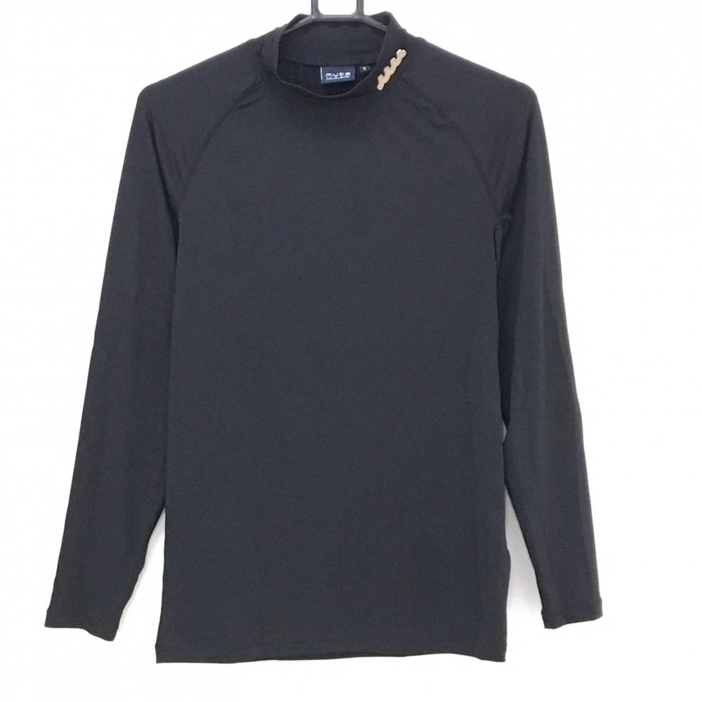 【超美品】ムータマリン 長袖ハイネックシャツ 黒×ベージュ系 後ろロゴプリント インナーシャツ メンズ 5(M) ゴルフウェア muta