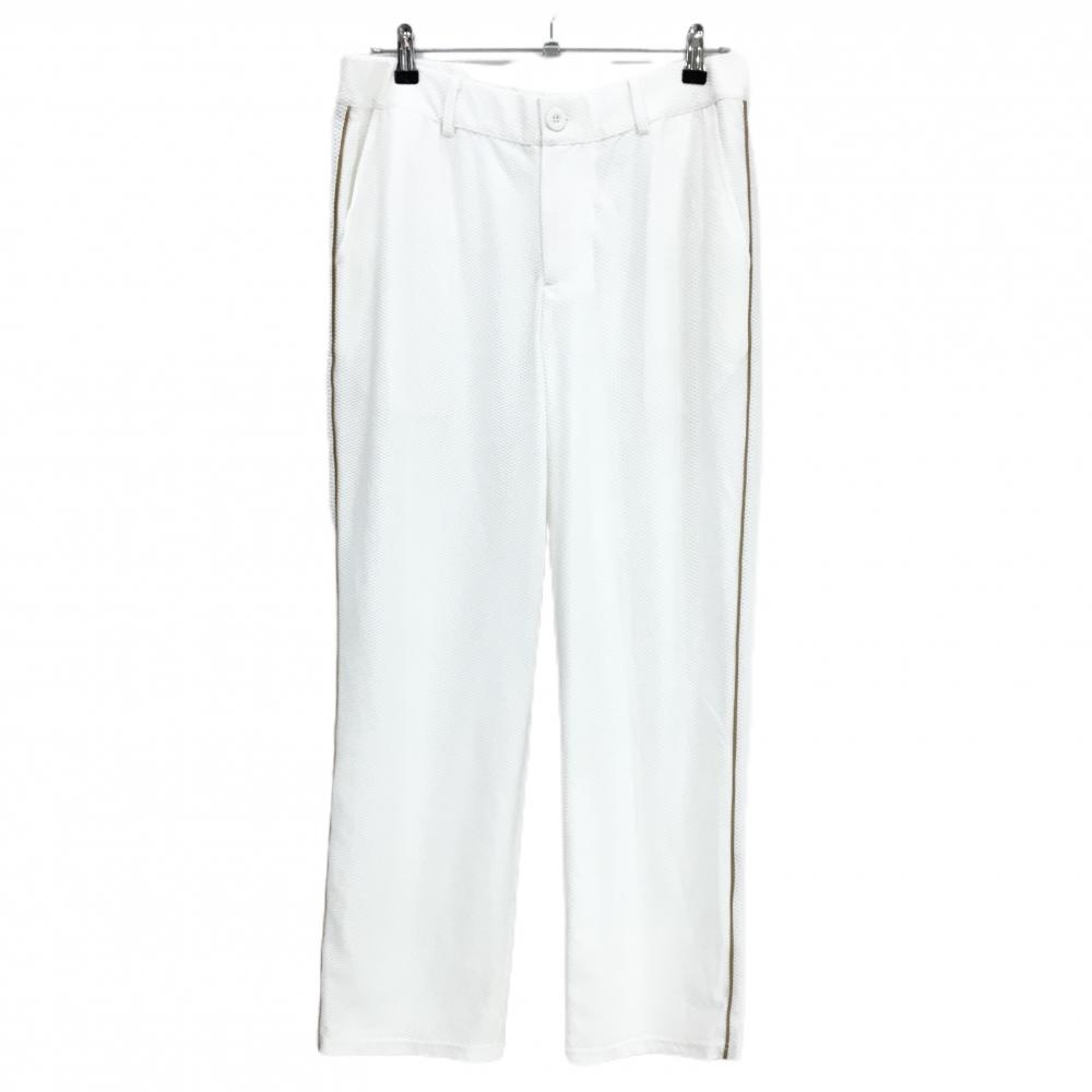 【超美品】ムータマリン パンツ 白×ゴールド メッシュ地 裏地付き サイドライン ストレッチ メンズ 6(L) ゴルフウェア muta