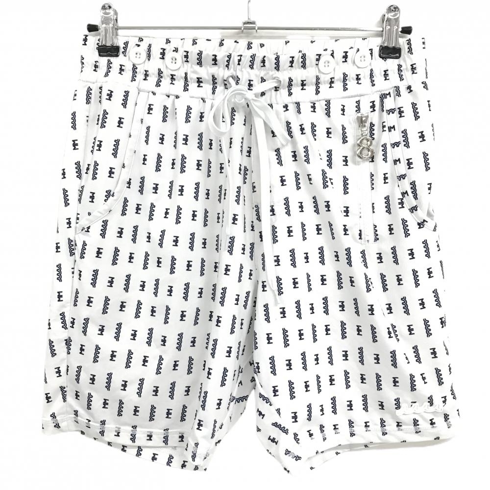 ムータマリン ラッシュハーフパンツ 白×ネイビー ロゴ総柄 水陸両用 メンズ 4(S) ゴルフウェア muta