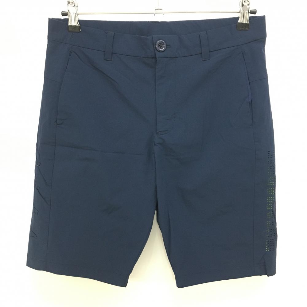 【超美品】ムータマリン ハーフパンツ ネイビー 無地 裏地メッシュ パンチングロゴ メンズ M ゴルフウェア muta