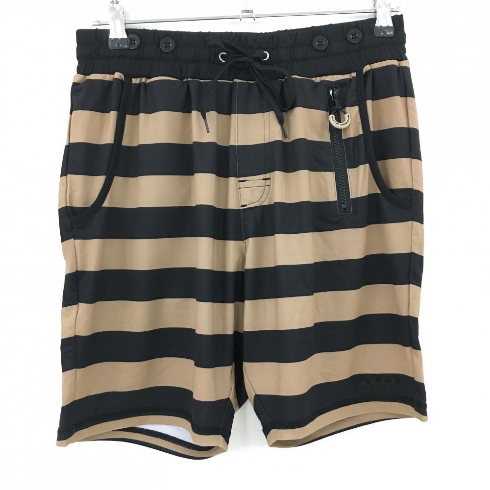 【新品】ムータマリン ラッシュハーフパンツ 黒×ブラウン ボーダー 水陸両用 メンズ 5(M) ゴルフウェア muta