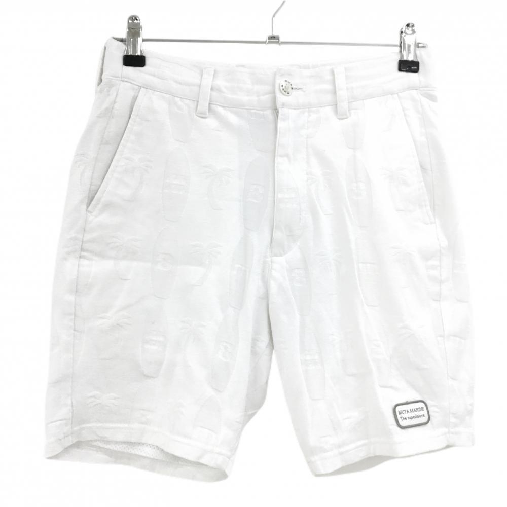 ムータマリン ハーフパンツ 白 サーフボード・ヤシの木地模様 メッシュ裏地  メンズ 4(S) ゴルフウェア 2024年モデル muta
