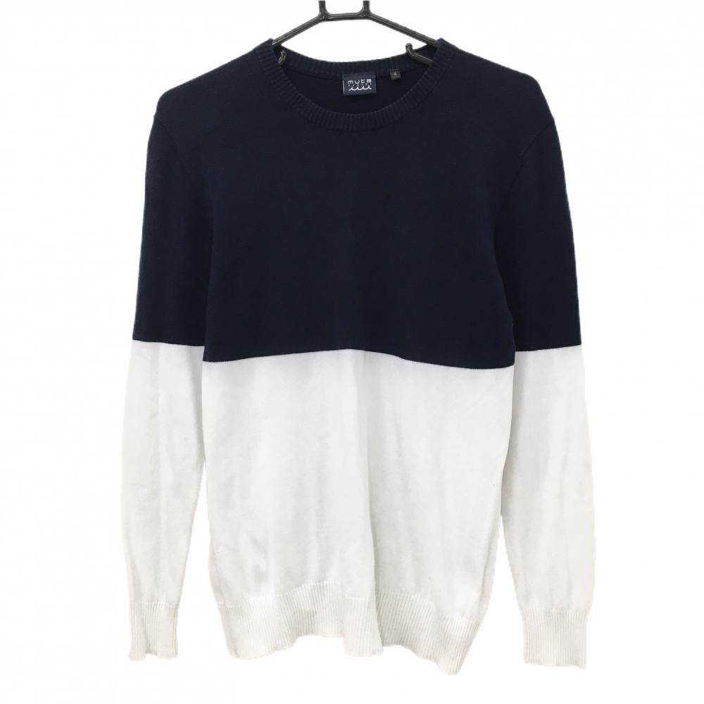 ムータマリン セーター ネイビー×白 背面ロゴ コットン100％ ニット  メンズ 4(S) ゴルフウェア muta