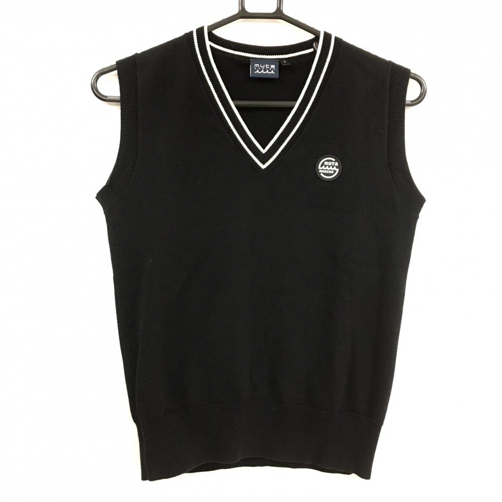 【超美品】ムータマリン ニットベスト 黒×白 Vネック コットン100％ レディース 0(XS) ゴルフウェア muta