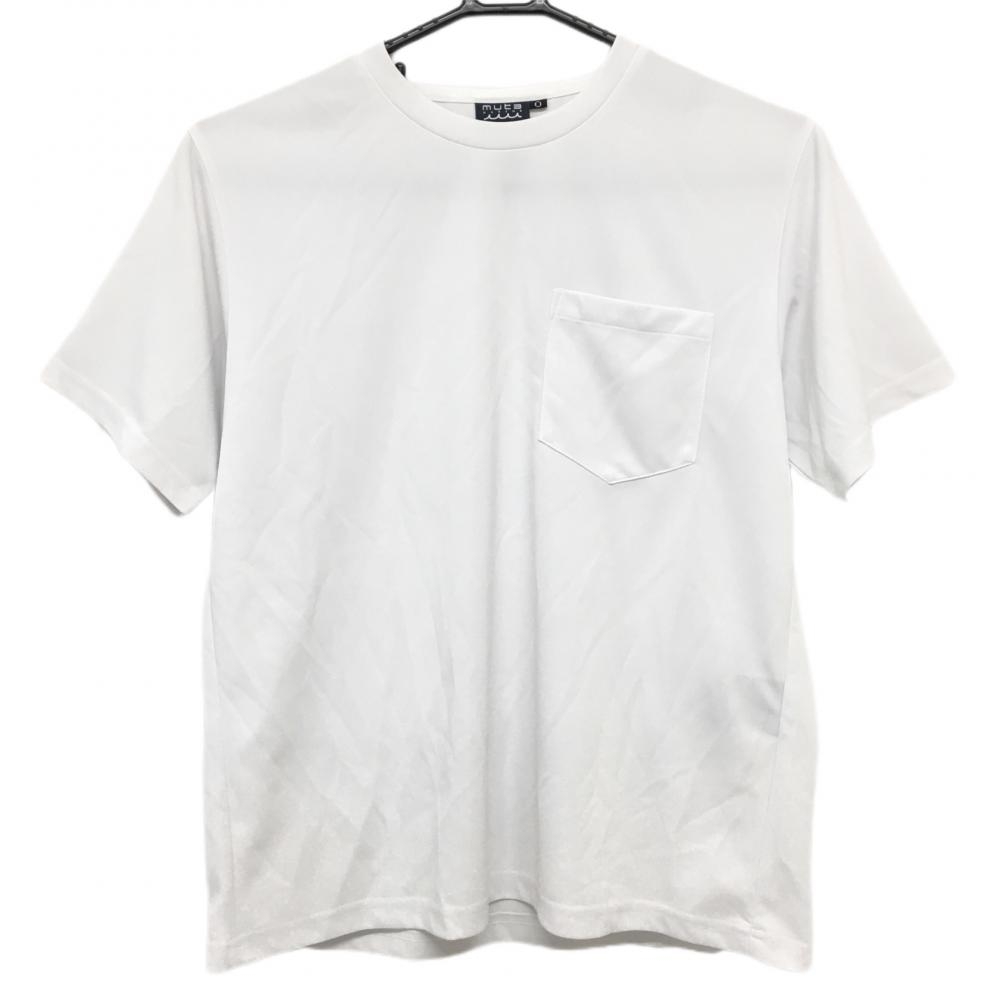 【美品】ムータマリン Tシャツ 白 胸ポケット 背面プリント  レディース O ゴルフウェア muta