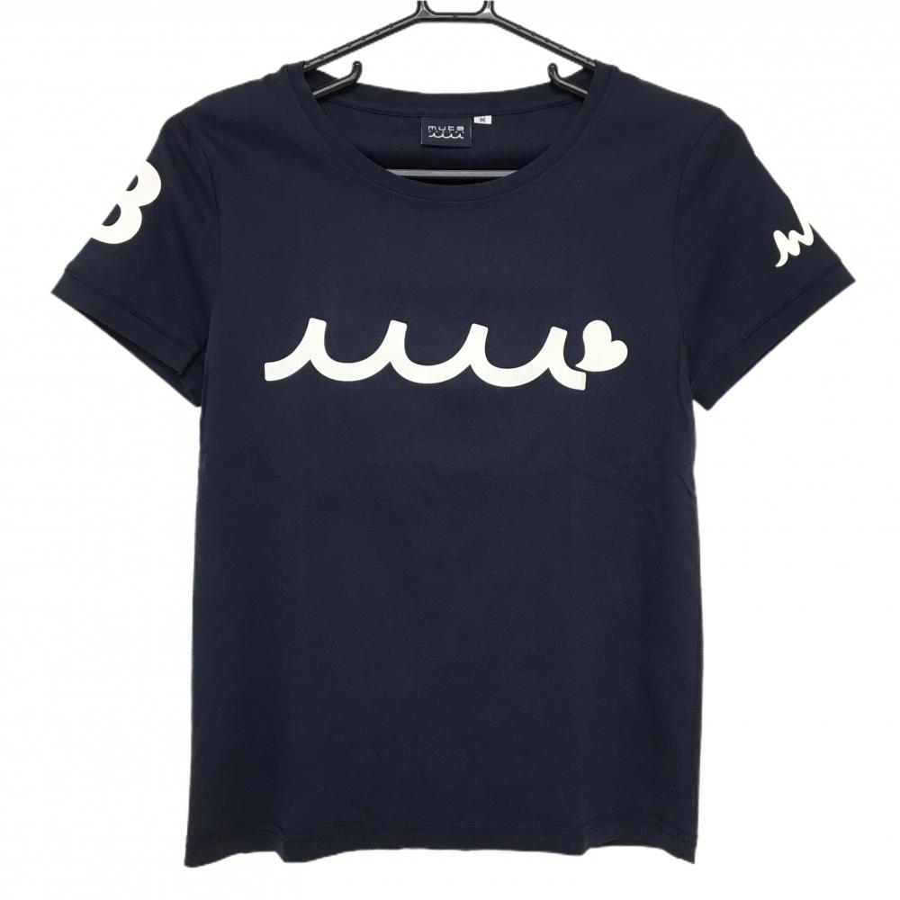 【美品】ムータマリン Tシャツ ネイビー ロゴ白 背面イカリ柄 コットン100％ レディース M ゴルフウェア muta
