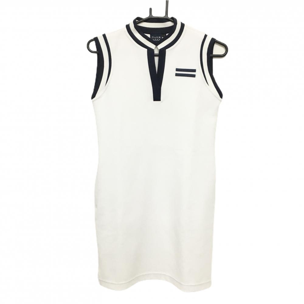 【超美品】ムータマリン ノースリーブハイネックワンピース 白×メイビー スキッパー ストレッチ レディース 1(S) ゴルフウェア muta