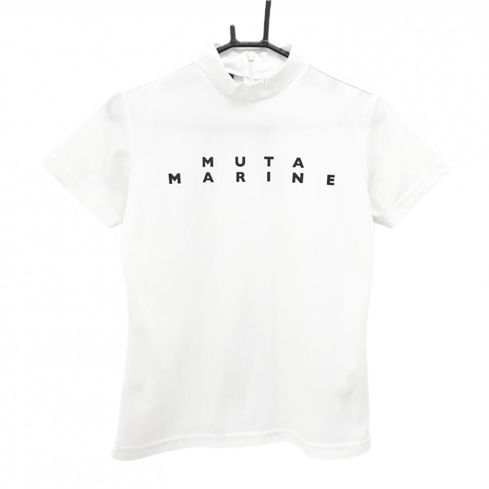 ムータマリン 半袖ハイネックシャツ 白×ネイビー ロゴプリント 後ジップ レディース 1(S) ゴルフウェア muta
