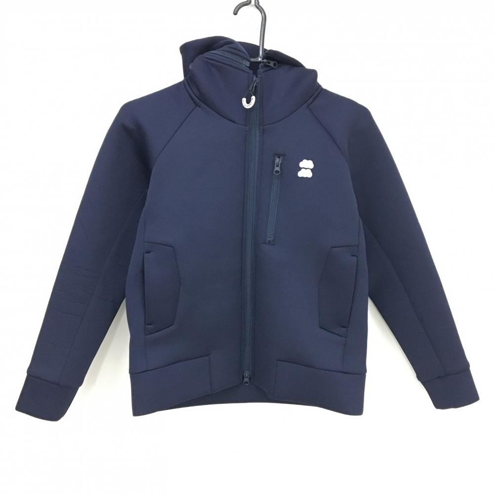 ムータマリン ジップパーカー ネイビー×白 フード取り外し可 ダンボールニット 背面ロゴ レディース 0(M) ゴルフウェア muta