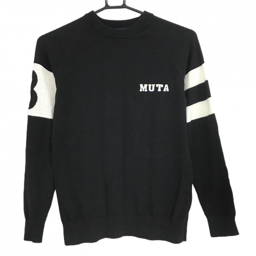 【美品】ムータマリン  セーター 黒×白 袖ライン コットン100％ ニット レディース 0(XS) ゴルフウェア muta