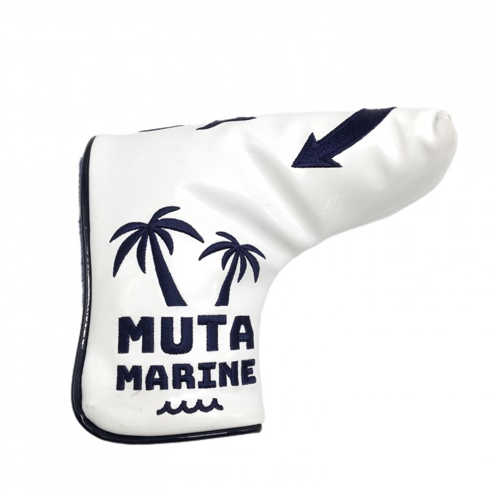 【美品】ムータマリン パターカバー 白×ネイビー ピン型 エナメル調 ヘッドカバー  ゴルフ muta