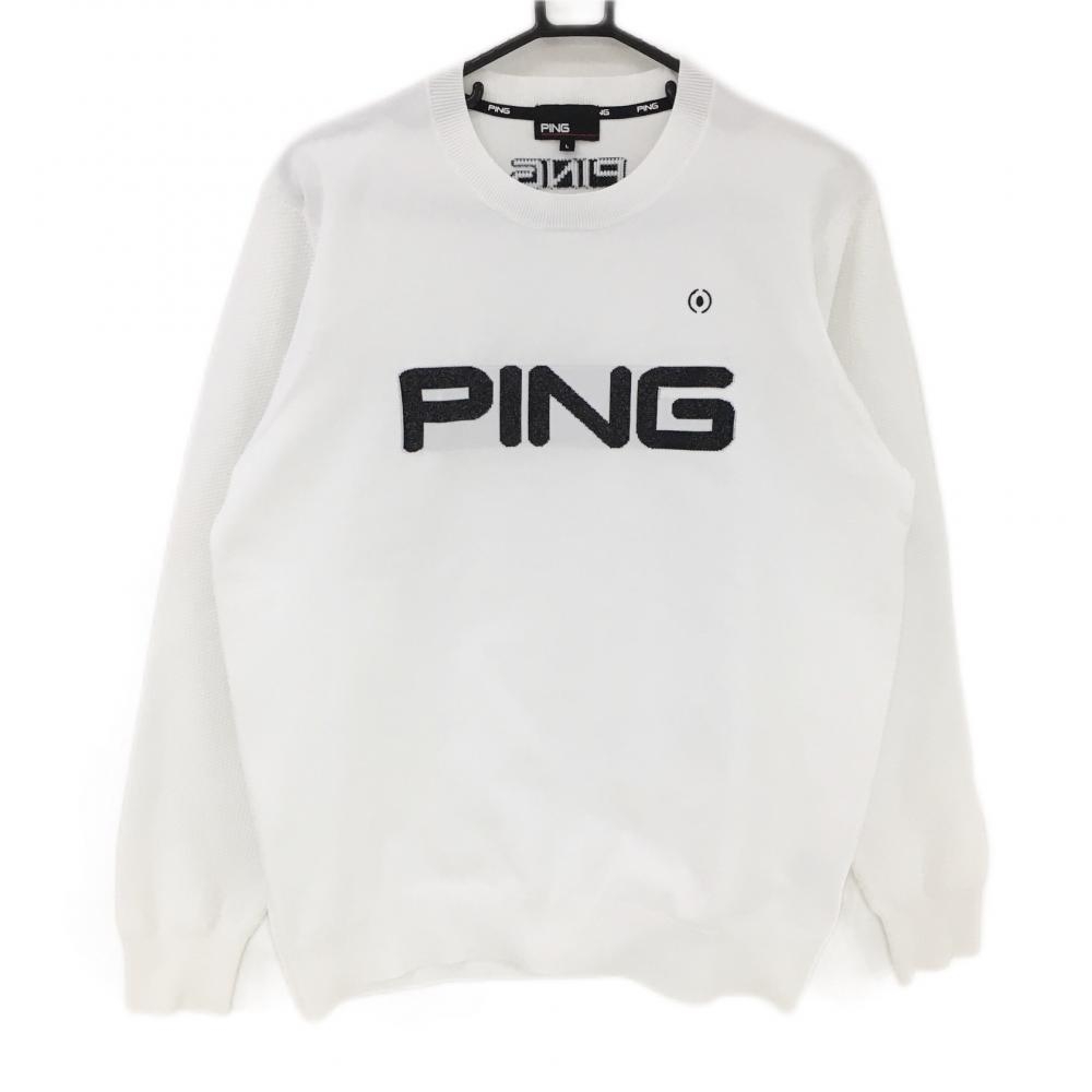 【超美品】ピン セーター 白×黒 ロゴラメ ニット メンズ L ゴルフウェア 2022年モデル PING