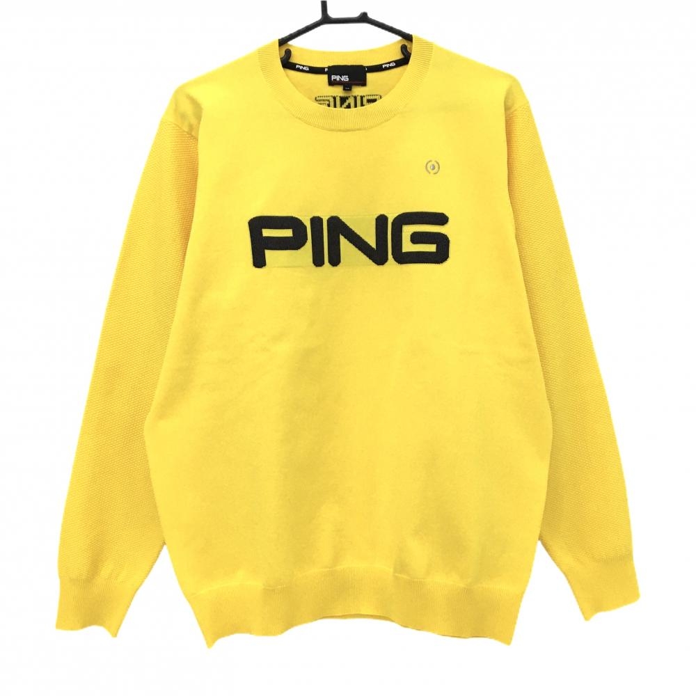 【超美品】ピン セーター イエロー×グレー ビッグロゴ ニット メンズ LL ゴルフウェア PING