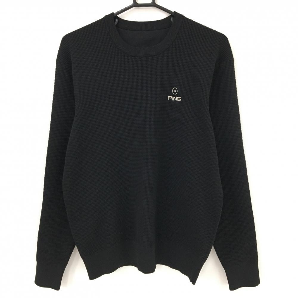 【美品】ピン セーター 黒 ニット ロゴ刺しゅう メンズ  ゴルフウェア PING