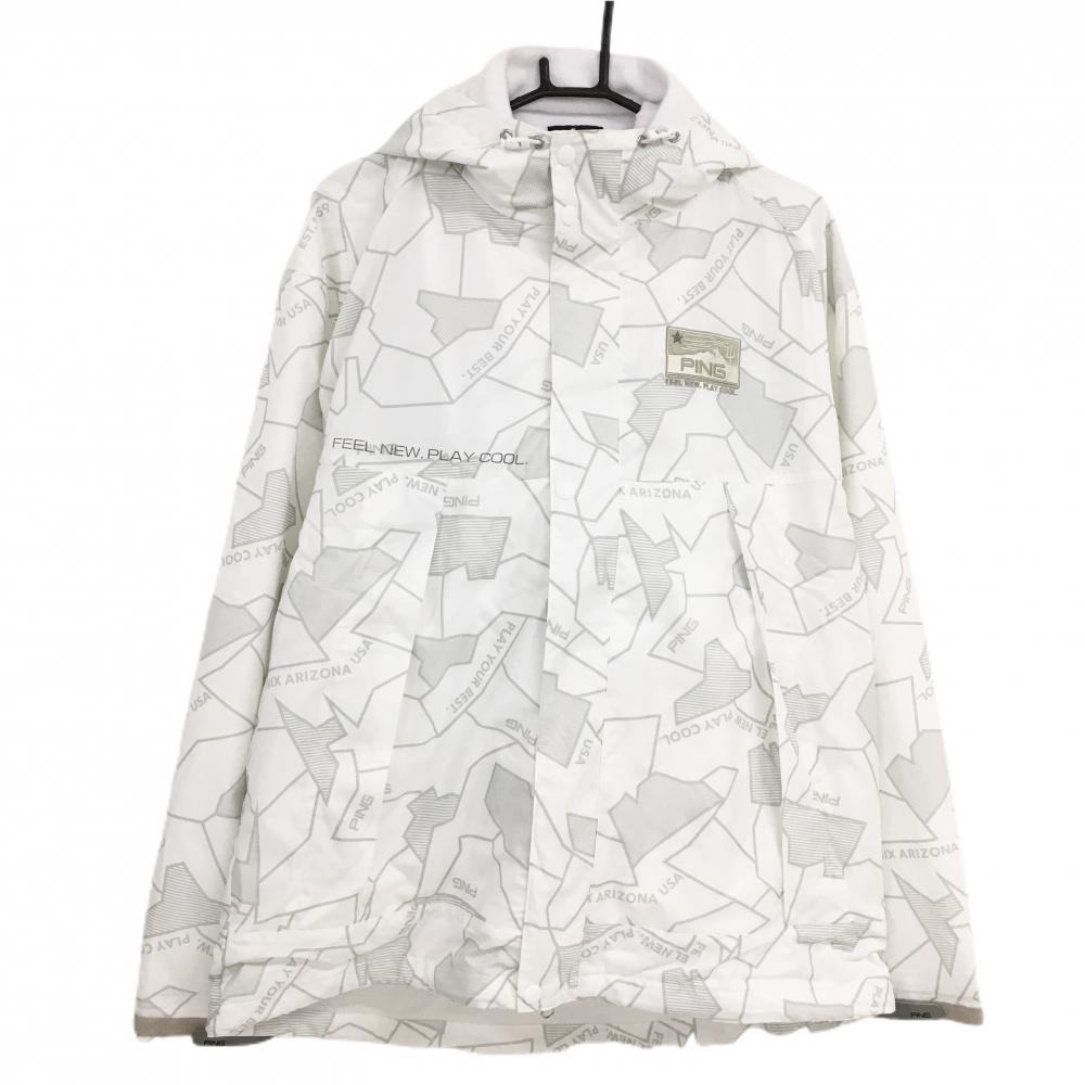 【美品】ピン ライナー付ジップパーカー 白×グレー 総柄 裏地付 裏地メッシュ メンズ L ゴルフウェア 2023年モデル PING