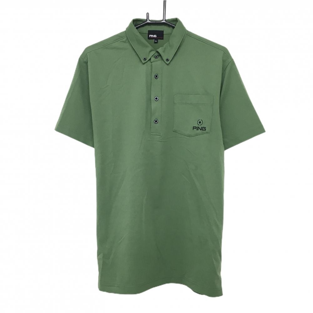 ピン 半袖ポロシャツ グリーン ボタンダウン 胸ポケット  メンズ LL ゴルフウェア 2025年モデル PING
