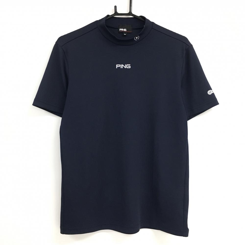 ピン 半袖ハイネックシャツ ネイビー ロゴグレー ロゴひび割れ メンズ M ゴルフウェア 2021年モデル PING