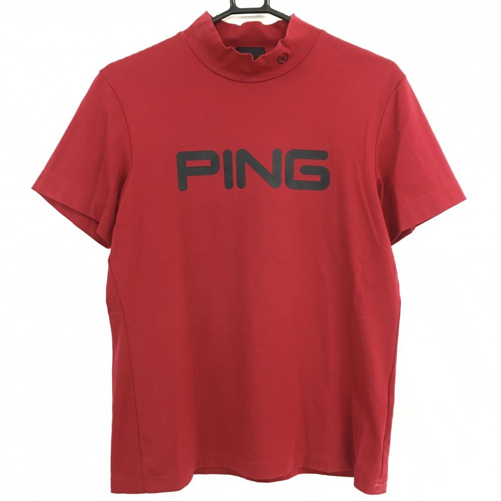 ピン 半袖ハイネックシャツ レッド×黒 ビッグロゴ  メンズ M ゴルフウェア PING