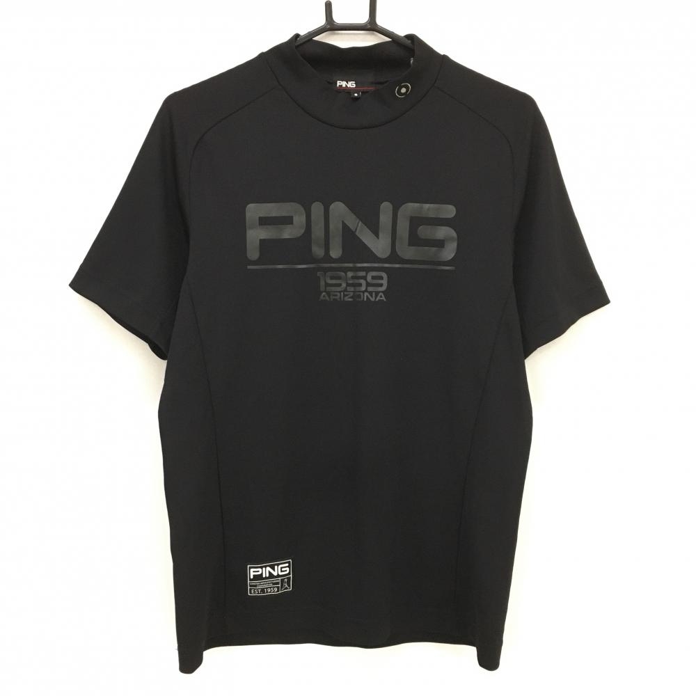 【美品】ピン 半袖ハイネックシャツ 黒 ビッグロゴ  メンズ S ゴルフウェア PING