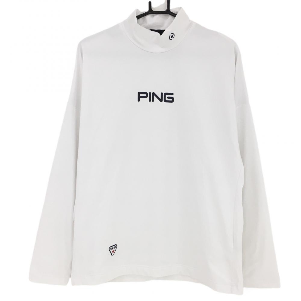 【超美品】ピン 長袖ハイネックシャツ 白 フロントロゴ黒 裏起毛  メンズ m ゴルフウェア 2022年モデル PING
