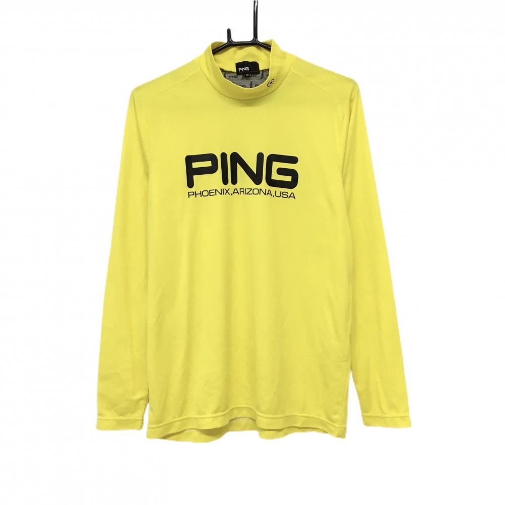 【超美品】ピン 長袖ハイネックシャツ イエロー×黒 ビッグロゴ  メンズ M ゴルフウェア 2023年モデル PING