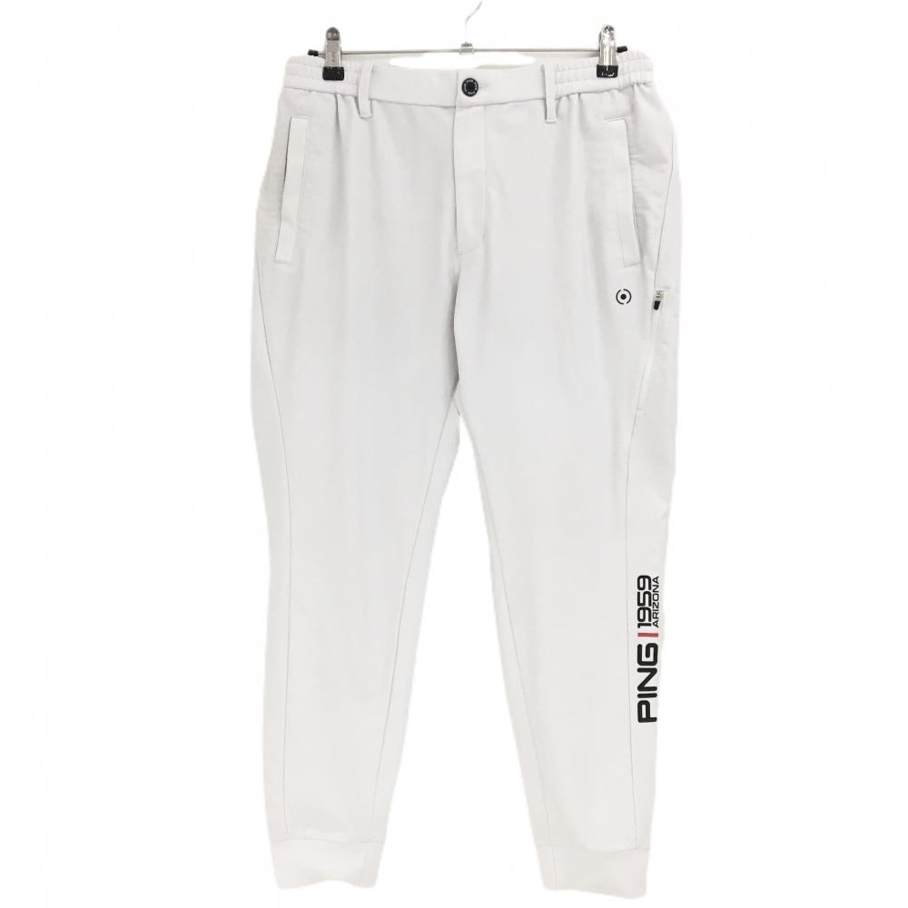 ピン ジョガーパンツ オフホワイト ロゴ黒 ウエスト調整紐 メンズ LL ゴルフウェア PING