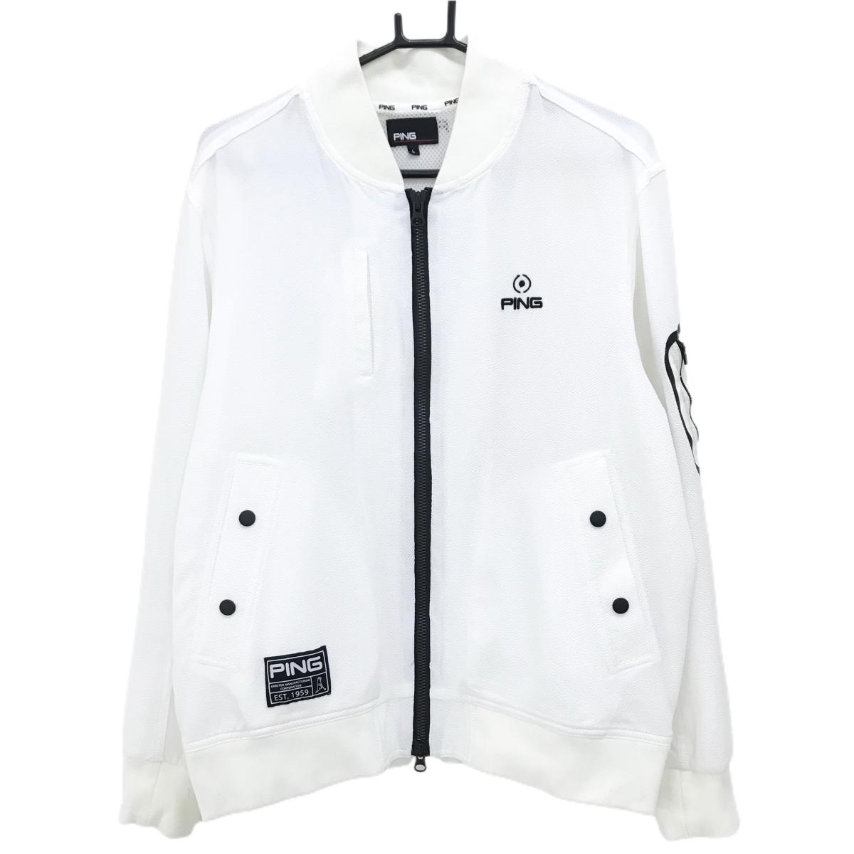 【美品】ピン ジャケット 白 メッシュ裏地 ストレッチ メンズ L ゴルフウェア PING