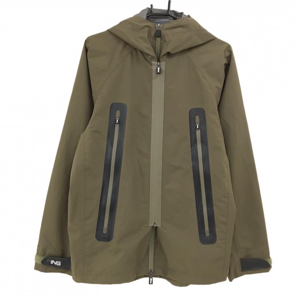 【美品】ピン ジップパーカー カーキ ジップポケット付 ジャケット  メンズ LARGE ゴルフウェア PING
