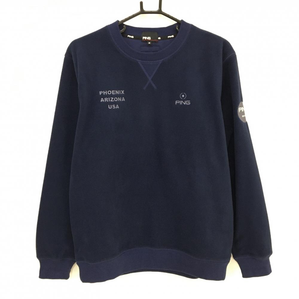 ピン トレーナー ネイビー フリース生地 ロゴ刺しゅう メンズ M ゴルフウェア PING