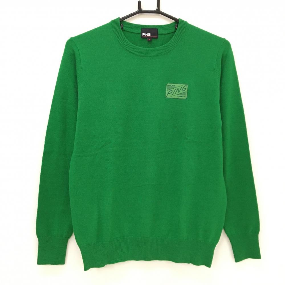 【超美品】ピン セーター グリーン ニット ウール混 ロゴ刺しゅう レディース M ゴルフウェア 2023年モデル PING