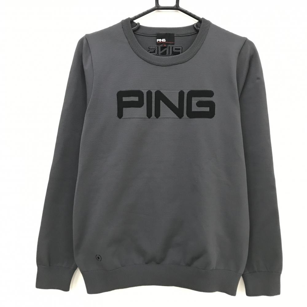 【超美品】ピン セーター グレー×黒 胸ロゴ ニット  レディース LL ゴルフウェア PING