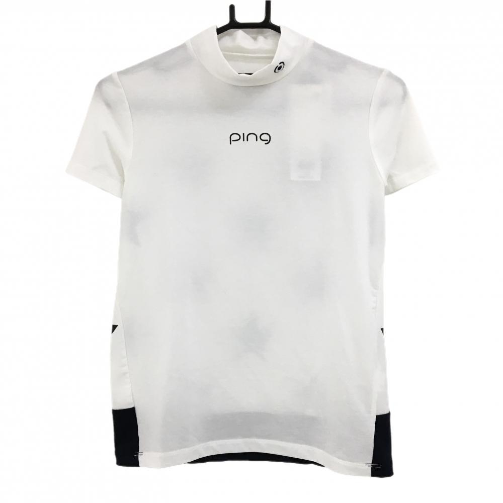 【新品】ピン 半袖ハイネックシャツ 白×黒 後ろ星柄 DRYMASTER レディース S ゴルフウェア PING