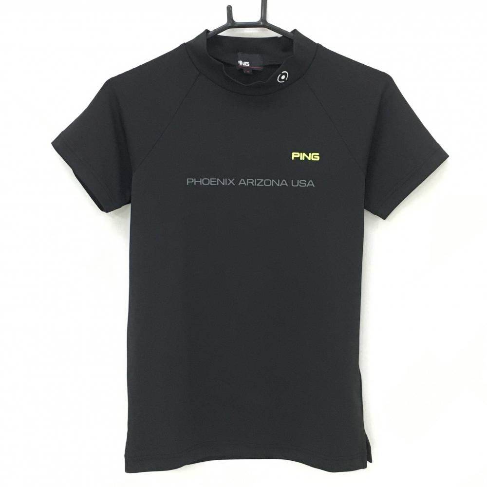【超美品】ピン 半袖ハイネックシャツ 黒 背面ロゴ  レディース S ゴルフウェア 2023年モデル PING