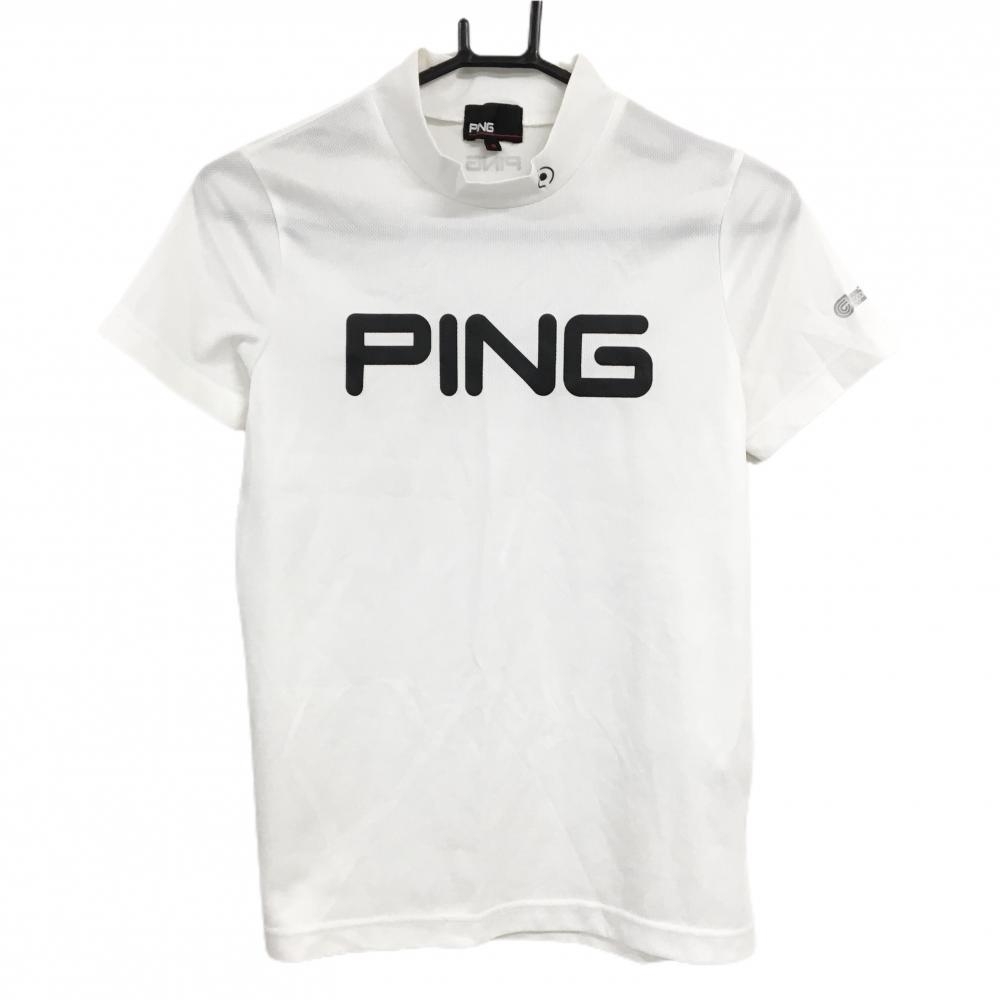 ピン 半袖ハイネックシャツ 白×黒 coolcore ビッグロゴ レディース S ゴルフウェア PING