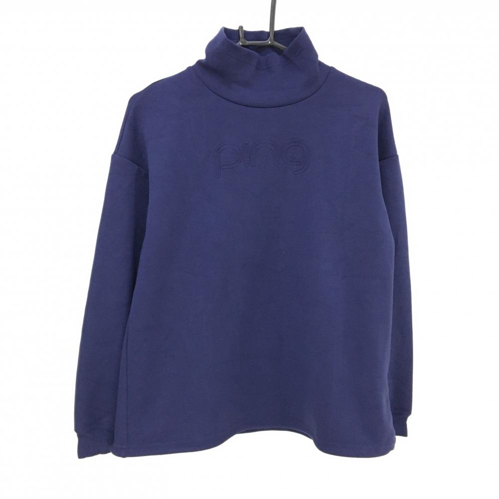【超美品】ピン 長袖ハイネックシャツ ネイビー フロントロゴ ドローコード  レディース M ゴルフウェア 2023年モデル PING