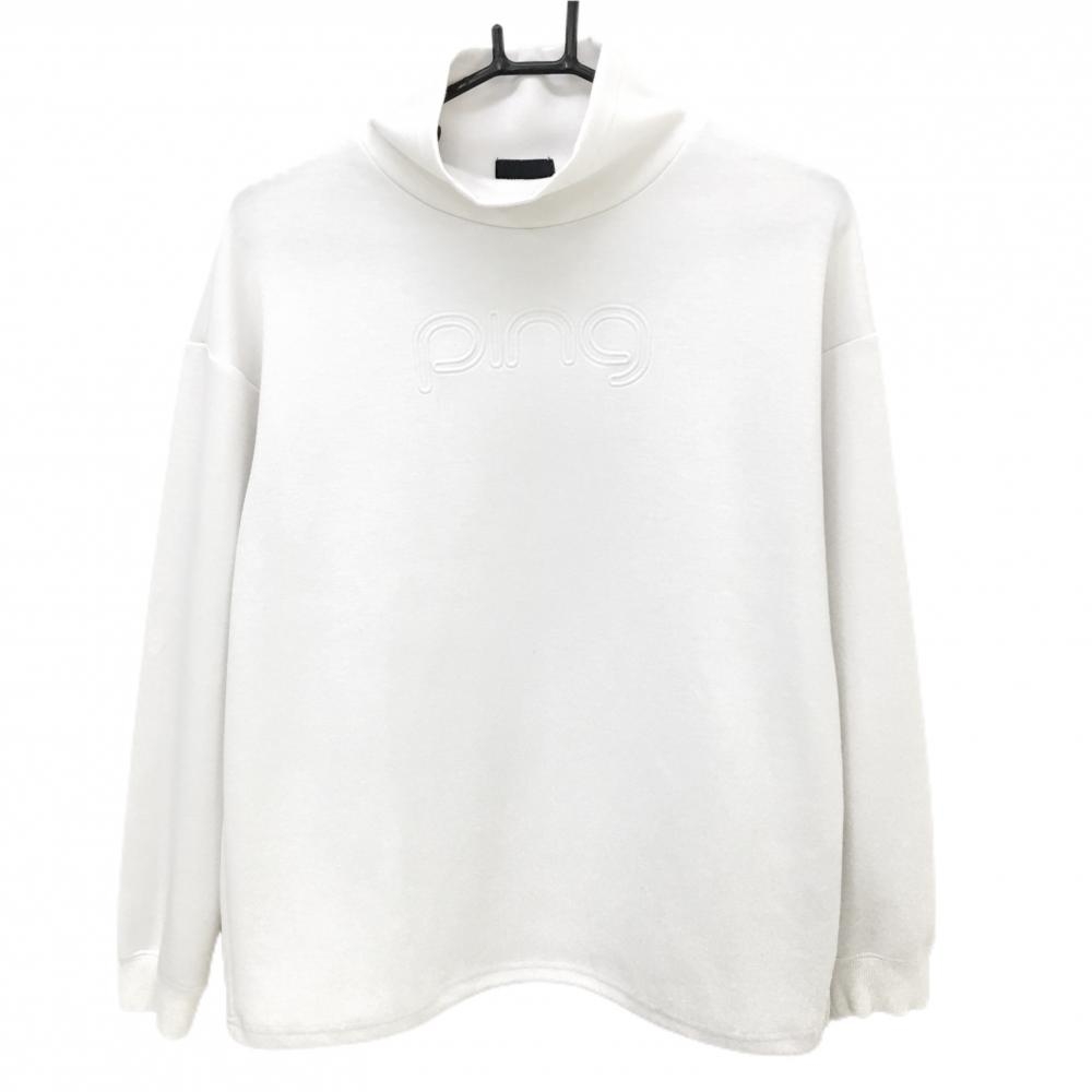 ピン 長袖ハイネックシャツ 白 フロントロゴ 全体的に毛羽立ち レディース M ゴルフウェア 2023年モデル PING
