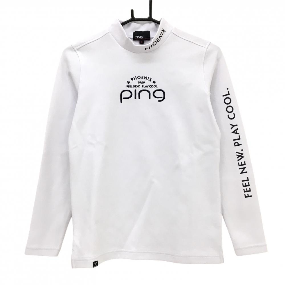 【超美品】ピン 長袖ハイネックシャツ 白 ロゴ ストレッチ  レディース S ゴルフウェア 2024年モデル PING