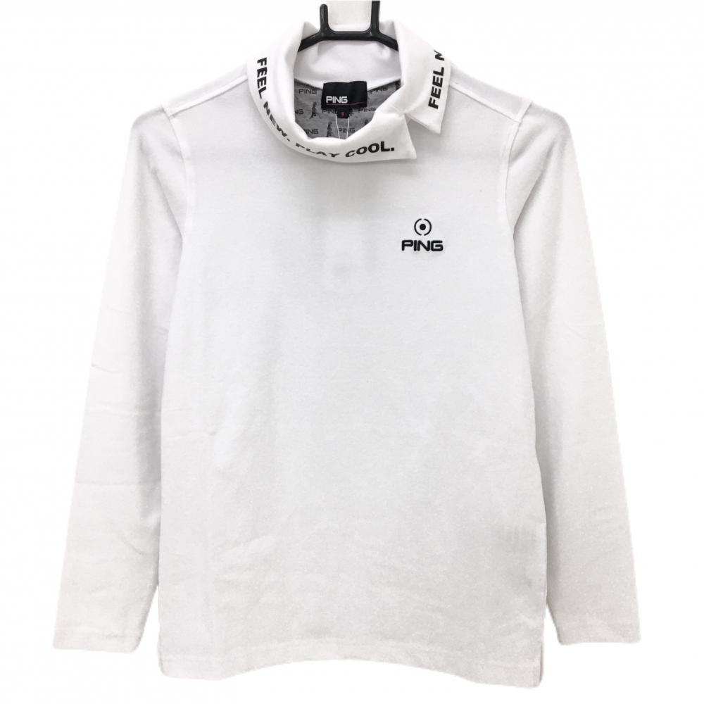 【新品】ピン 長袖ハイネックシャツ 白×黒 微起毛 ロゴ刺しゅう レディース S ゴルフウェア PING