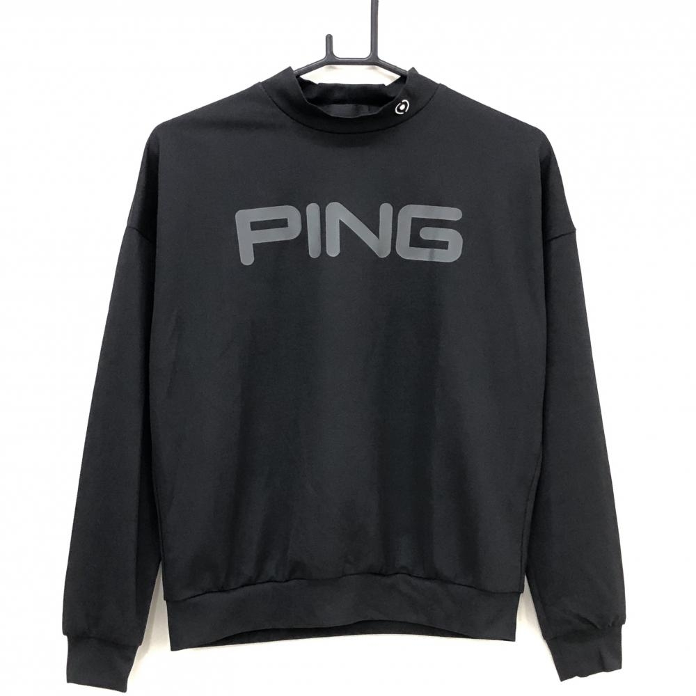 【新品】ピン 長袖ハイネックシャツ 黒 ロゴグレー 速乾 レディース S ゴルフウェア PING
