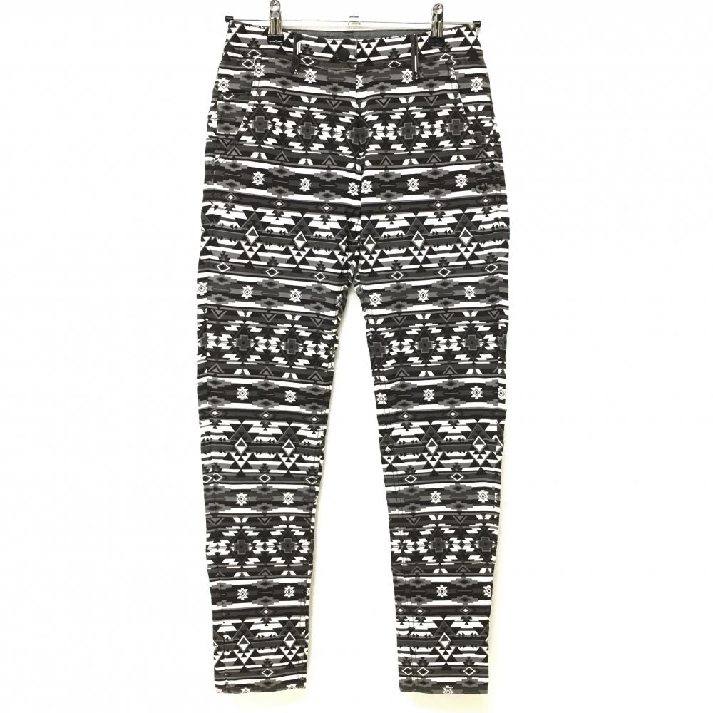 【超美品】ピン ストレッチパンツ 黒×白×グレー 総柄 レディース SS ゴルフウェア PING